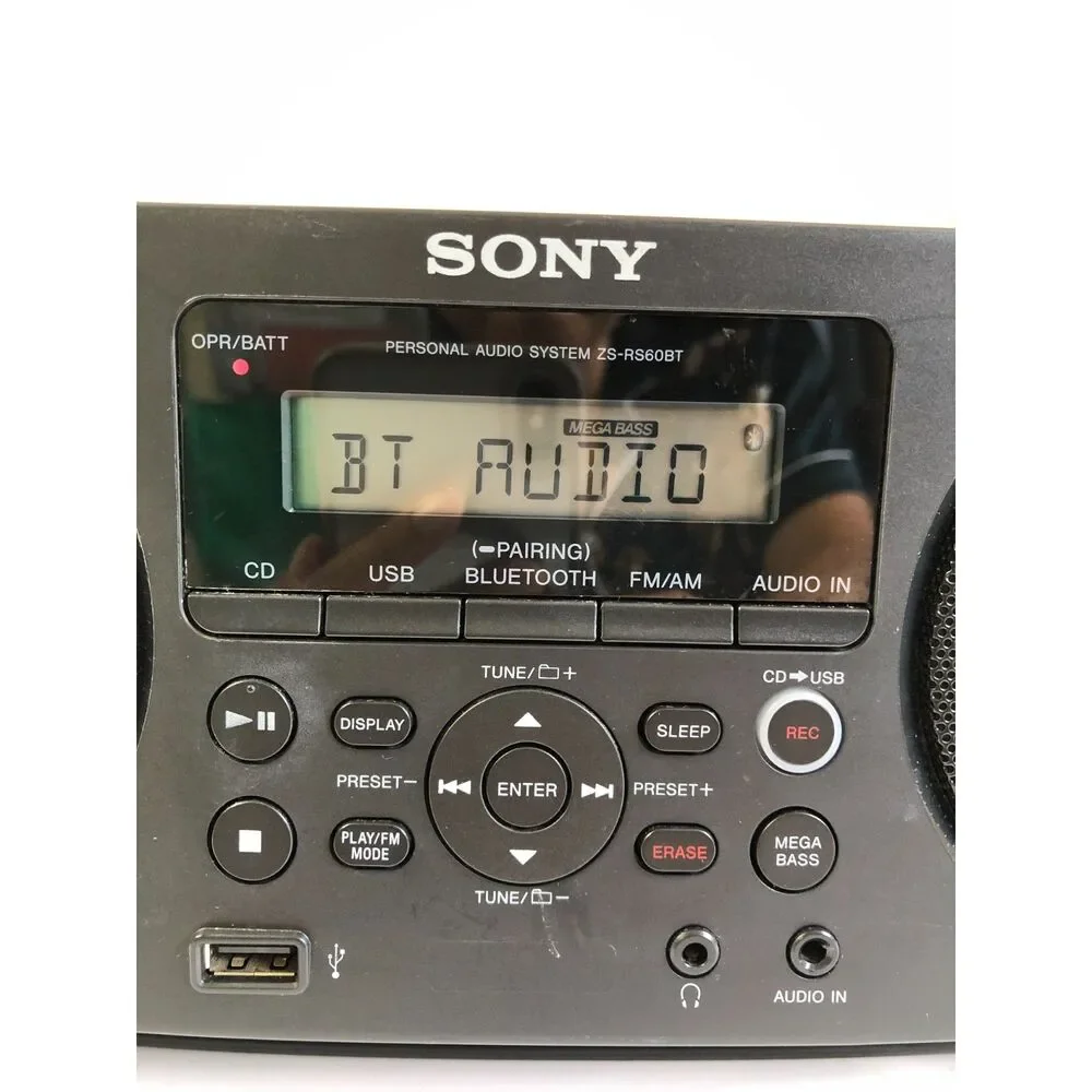 Sony ZS-RS60BT CD Boombox Portable Radio Bluetooth USB AM/FM Player Tested Work